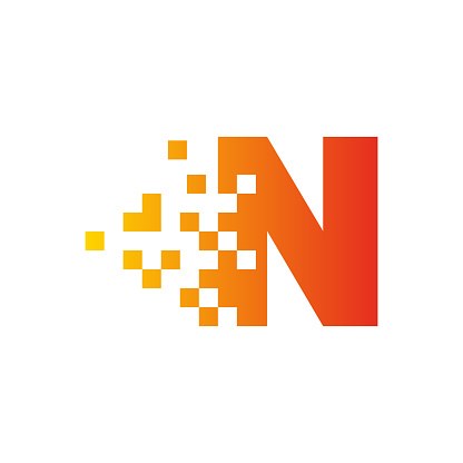 Colorful letter N fast pixel dot logo. Pixel art with the letter N.