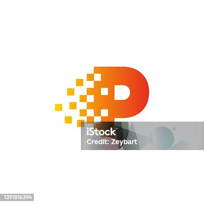istock Colorful letter P fast pixel dot logo. Pixel art with the letter P. 1391816394