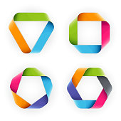 Vector Set of Four Mobius Strips Folded as Triangle, Square, Pentagon, and Hexagon.
