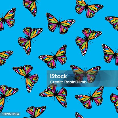 istock Colorful Monarch Butterflies Seamless Pattern 1309631654