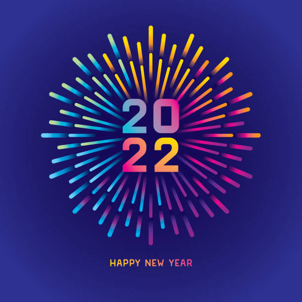 Colorful new year fireworks 2022 vector art illustration