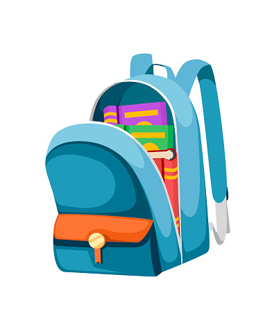 Colorful Opened School Bag With Books Backpack With Zippers Cartoon ...
