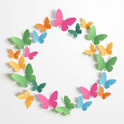 Colorful Paper Butterfly, illustration for greeting card.