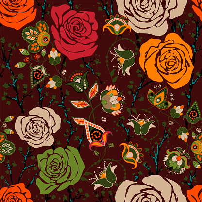 バラでカラフルなパターン装飾的な花シームレスなパターンiphone カバー繊維webカード招待状カーテン用の壁紙します いたずら書きのベクターアート素材や画像を多数ご用意 Istock