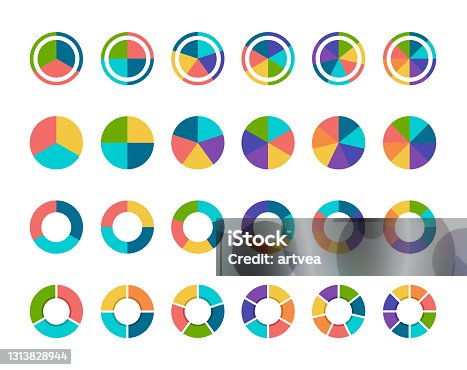 istock Colorful pie chart collection with 3,4,5,6 and 7,8 sections or steps 1313828944