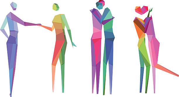 colorful polygonal people sketches - 人類性行為 插圖 幅插畫檔、美工圖案、卡通及圖標