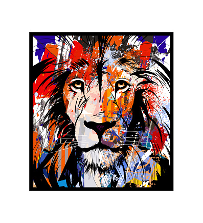 Colorful portrait of a lion