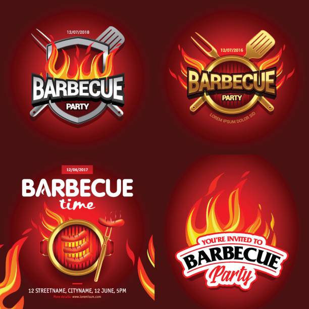 燒烤 4 五顏六色的海報設計，方設計、 邀請、 廣告設計。燒烤的標誌。燒烤功能表設計範本。燒烤食物傳單。燒烤廣告。 - bbq 幅插畫檔、美工圖案、卡通及圖標