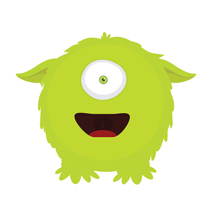 Colorful round fluffy cute monsters. Vector illustration.