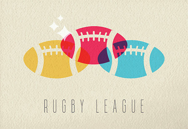 Colorful rugby ball sport concept background Rugby league concept, sport ball colorful icon silhouette on texture background. EPS10 vector. rugby league stock illustrations