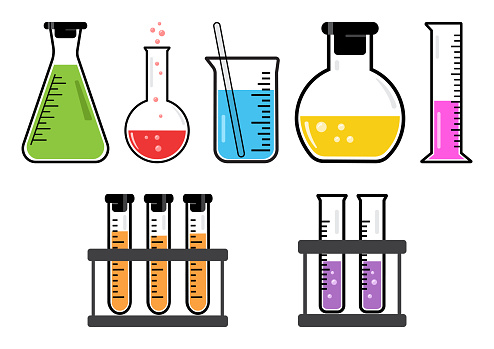Colorful set chemical vessels. Vector illustration