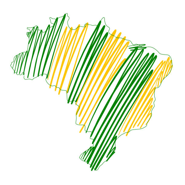stockillustraties, clipart, cartoons en iconen met kleurrijke schets van de kaart van brazilië op een witte achtergrond - ramos
