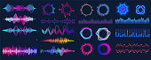 istock Colorful sound waves. Audio signal wave, color gradient music waveforms and digital studio equalizer vector set. Analog and digital audio signal.  High frequency radio wave. Vector illustration 1326440198