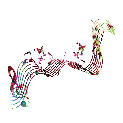 Colorful Stave With Music Notes And Butterflies Stock Illustration ...
