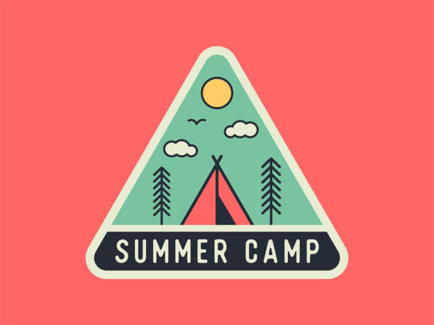 Colorful Summer Camp Badge Vector Illustration Colorful Summer Camp Badge Vector Illustration on the Red Background boy scout camping stock illustrations