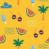 istock Colorful summer doodle drawing seamless pattern. 1125502005