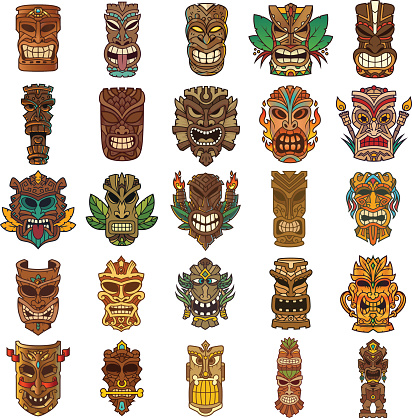 Colorful Tiki Head Design Set