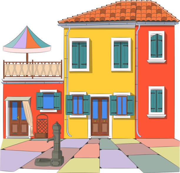 illustrazioni stock, clip art, cartoni animati e icone di tendenza di case tradizionali colorate sull'isola di burano. - burano