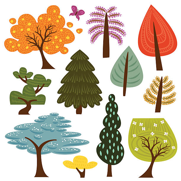 Colorful trees vector art illustration