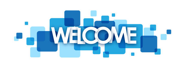 WELCOME colorful typography banner WELCOME vector concept word typography banner on blue squares greeting stock illustrations