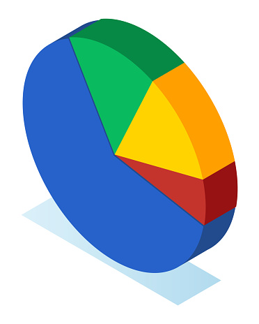 Colorful vector 3d pie diagram, pie chart, digital marketing, round infochart, infograph, statistics