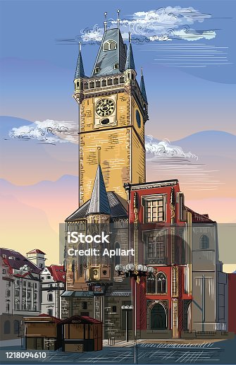 istock Colorful vector hand drawing Prague 6 1218094610