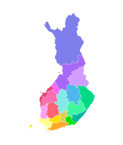 五顏六色的向量查出芬蘭地區的簡化的地圖。行政區劃的邊界 - 北卡累  利阿區 芬蘭 幅插畫檔、美工圖案、卡通及圖標