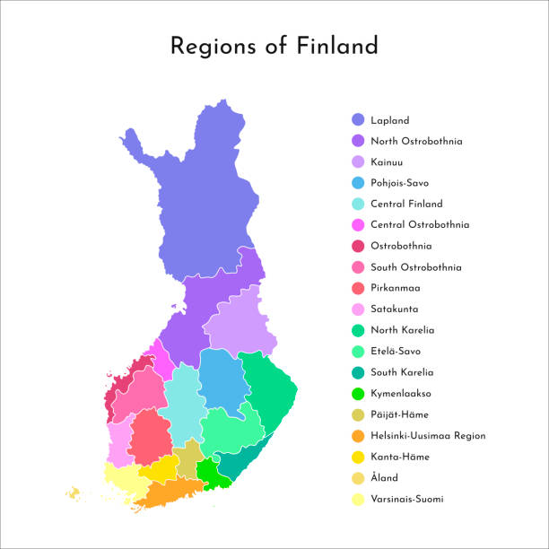 五顏六色的向量查出芬蘭地區的簡化的地圖。邊境和行政區劃名稱。 - satakunta region 幅插畫檔、美工圖案、卡通及圖標