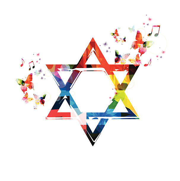 colorful vector star of david symbol with butterflies - 猶太教 幅插畫檔、美工圖案、卡通及圖標
