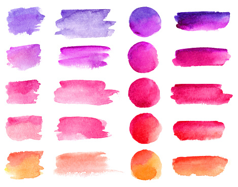 Colorful vector watercolor brush strokes. Rainbow colors watercolor paint stains vector banner backgrounds set