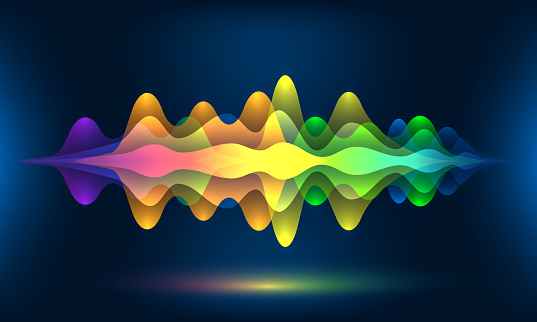 Colorful voice waves or motion sound frequency. Abstract soundtrack energy background or music color visualization vector illustration