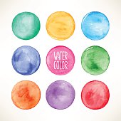 set of nine colorful watercolor round spots