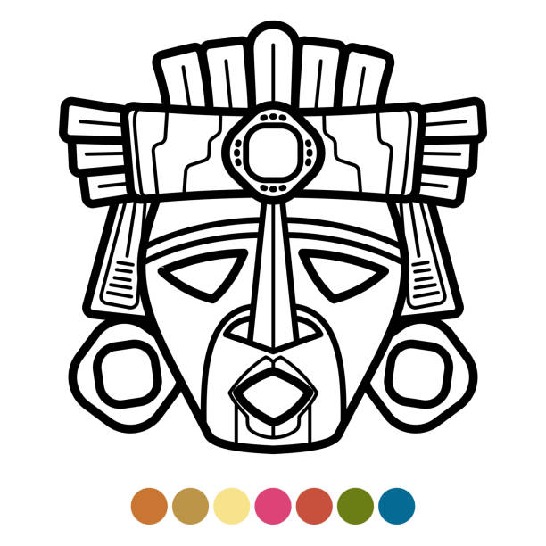 Aztec Mask Digital Vector Art  Print Traditional Mask SVG Color Illustration