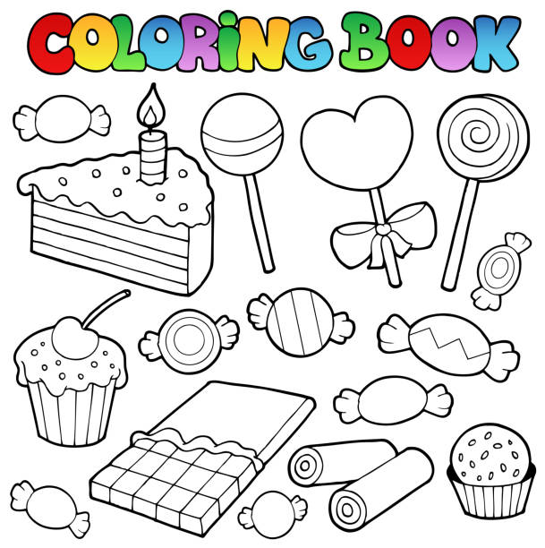 ilustrações de stock, clip art, desenhos animados e ícones de colorir livro doces e bolos - serving a slice of cake