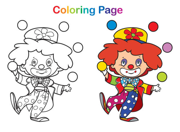 ilustrações, clipart, desenhos animados e ícones de livro de colorir: palhaço giro - coringa desenho