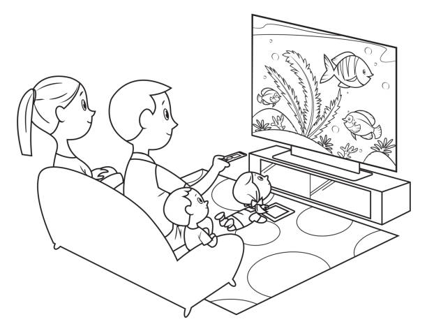 Vector Coloring book, Family watching television