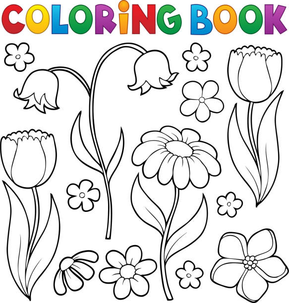 Coloring book flower topic 9 Coloring book flower topic 9 - eps10 vector illustration. flower coloring pages stock illustrations