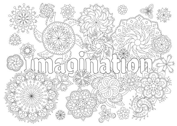 Coloring book for adults with inspiring text Vector coloring book for adults with inspiring text and mandala flowers in the tangle style. quote coloring pages stock illustrations