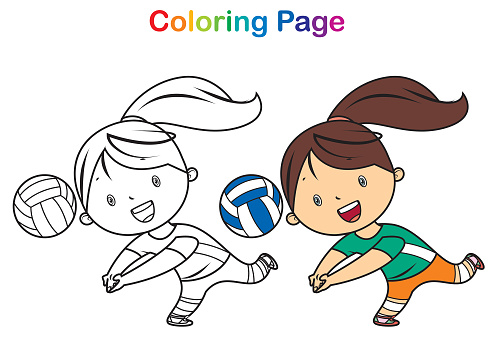 Coloring book: girl playing volleyball
