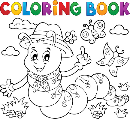 Coloring Book Happy Caterpillar 1 Stock Illustration - Download Image