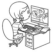 Coloring Book, Little girl attending to online school class.
I have used
http://www.lib.utexas.edu/maps/world_maps/world_physical_2011_nov.pdf
address as the reference to draw the basic map outlines with Adobe Illustrator CS5 software, other themes were created by
myself.
11/11/2014