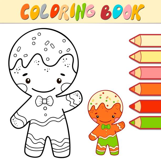 Coloring book or page for kids. Christmas Gingerbread man black and white vector Coloring book or page for kids. Christmas Gingerbread man black and white vector illustration gingerbread man coloring page stock illustrations