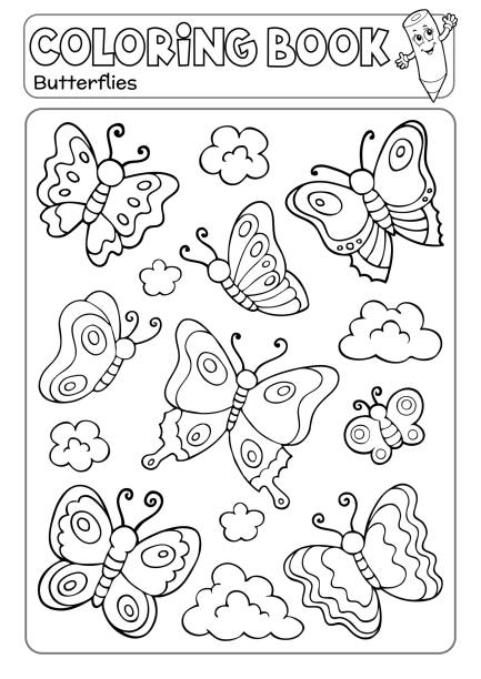 Coloring book various butterflies theme 2 Coloring book various butterflies theme 2 - eps10 vector illustration. butterfly coloring stock illustrations