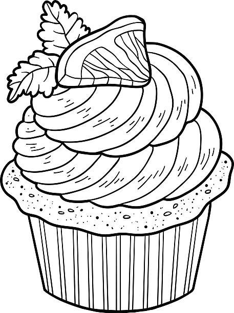 Coloring book, vector cupcake with lemon Coloring book for children, vector cupcake with lemon cupcakes coloring pages stock illustrations