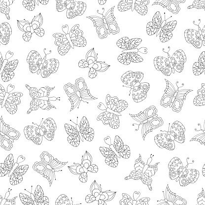 Coloring Book Wallpaper Seamless Pattern Of Butterflies Stock ...