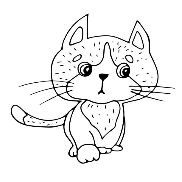 coloring book with cute scared kitten coloring book with cute scared kitten. Drawn contour drawing, black and white, isolated on a white background. cute cat coloring pages stock illustrations
