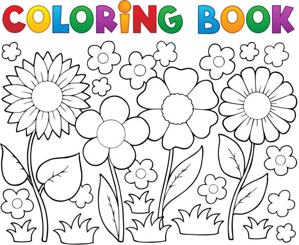 Coloring book with flower theme 2 Coloring book with flower theme 2 - vector illustration. flower coloring pages stock illustrations