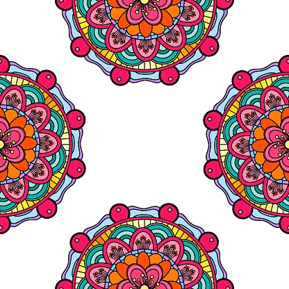 Coloring mandala border isolated on a white background, oriental ethnic boho element,  vintage arabic floral design, decorative indian doodle vector illustration.