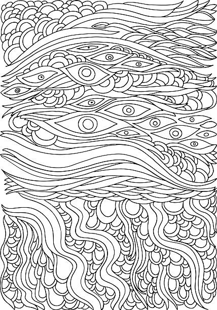 Coloring Page Abstract Waves Vector Art Illustration