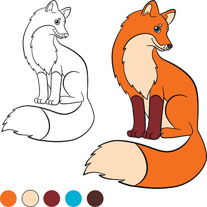 Coloring Page Color Me Fox Cute Beautiful Fox Stock Illustration
